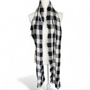 Polo Ralph Lauren Black and White Checkered Scarf wool fringe winter unisex
